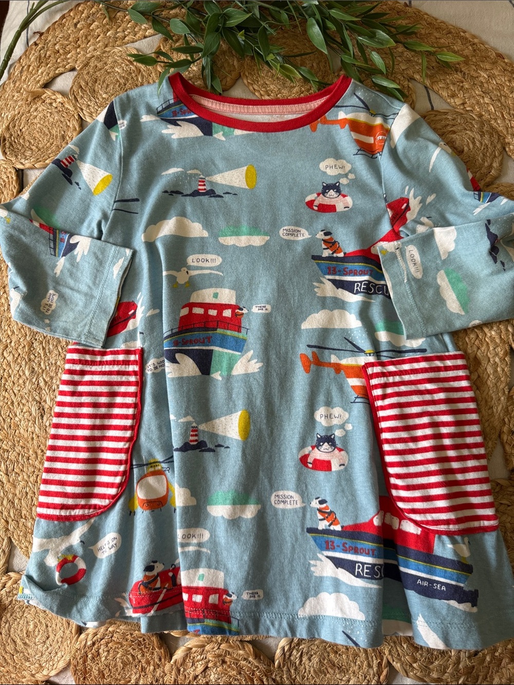 Mini Boden L/S 7-8 Cotton Nautical Fun Cat Dog Printed Top